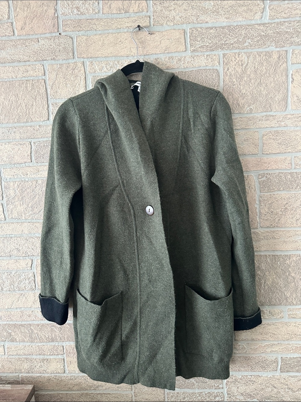 The Cashmere Project Hooded Car Coat Cardigan Womens Small Green Cashmere